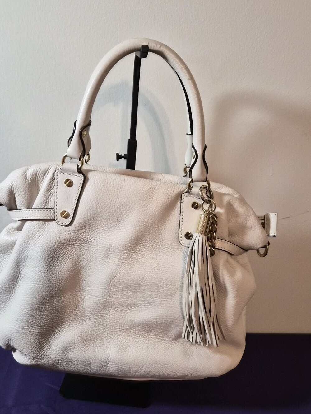 Michael Kors Bedford Large Gathered Leather Satchel – Cream White